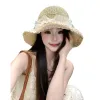 Women's summer sun protection and shade hats made of straw weaving, wide-brimmed fisherman's hats Item Picture
